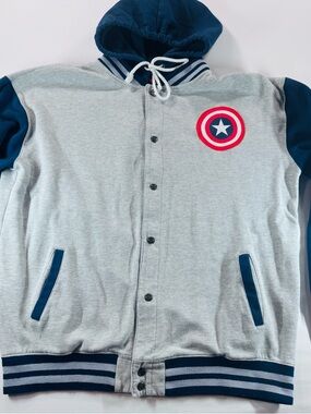 MARVEL Avengers Mens Full-Zip Snap Lightweight Jacket/Hoodie Captain America 2XL